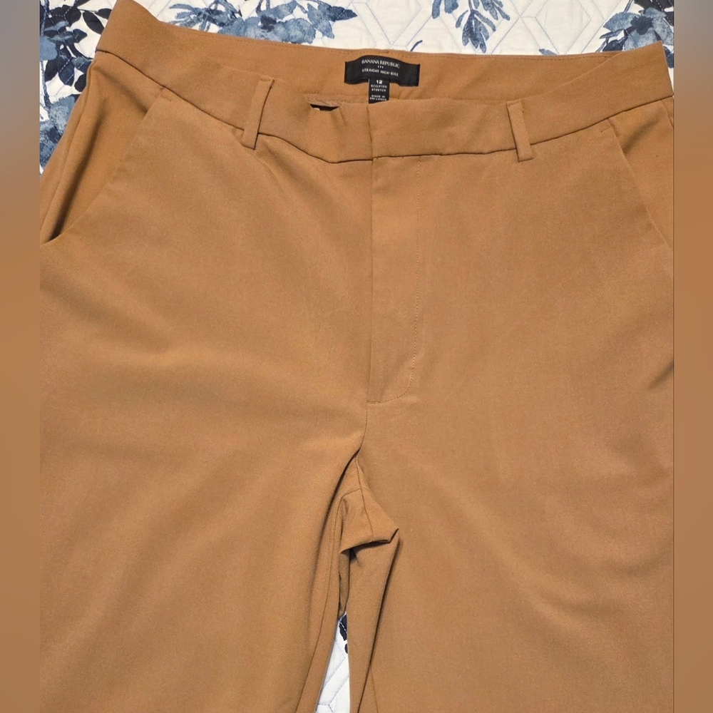 Banana Republic Sculpted Stretch Straight High Rise Trousers Size 12 Neutral Tan - Picture 3 of 5